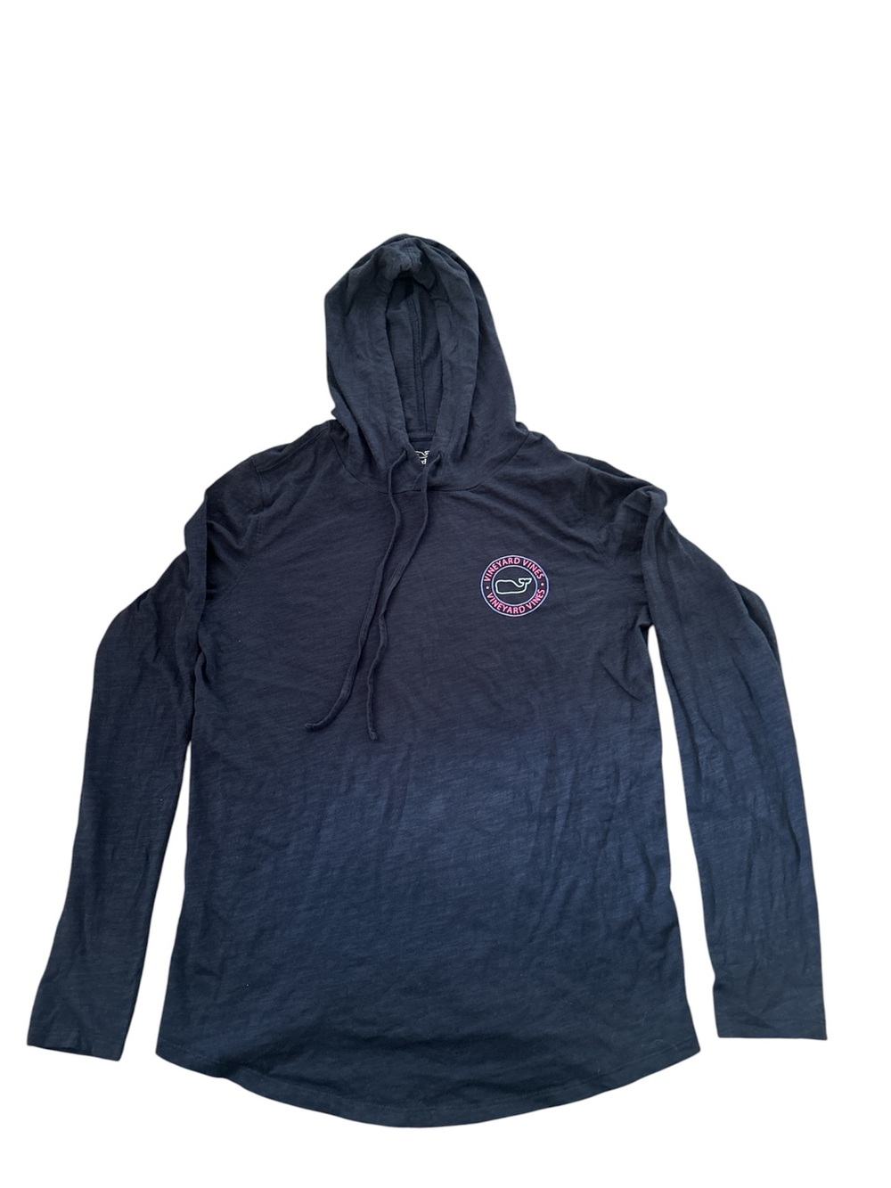 Vineyard Vines Navy Long Sleeve Hooded Tee with Pink Logo
